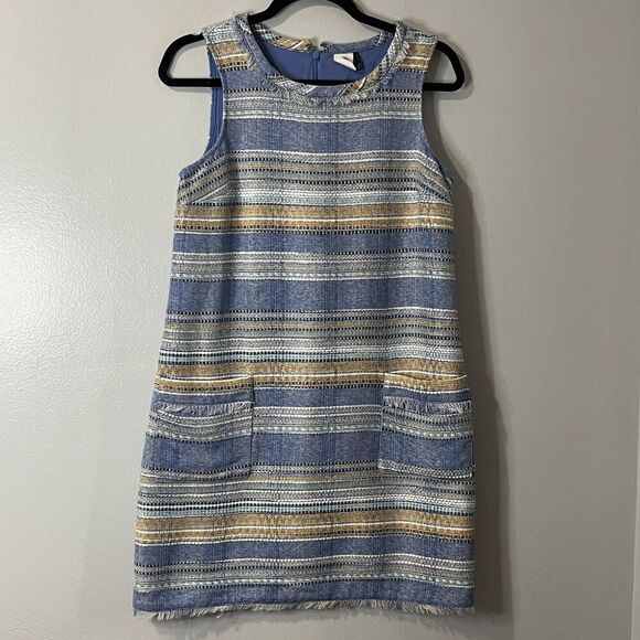 AKEMI + KIN ANTHROPOLOGIE Tweed Striped Shift Dress Size 6 Blue Spring Coastal - Picture 2 of 9